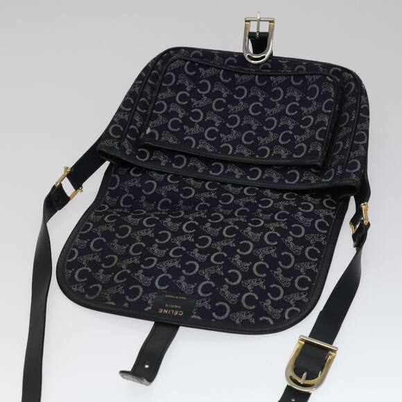 CELINE C Sulky Shoulder Bag Canvas Navy Gold - Picture 11 of 16